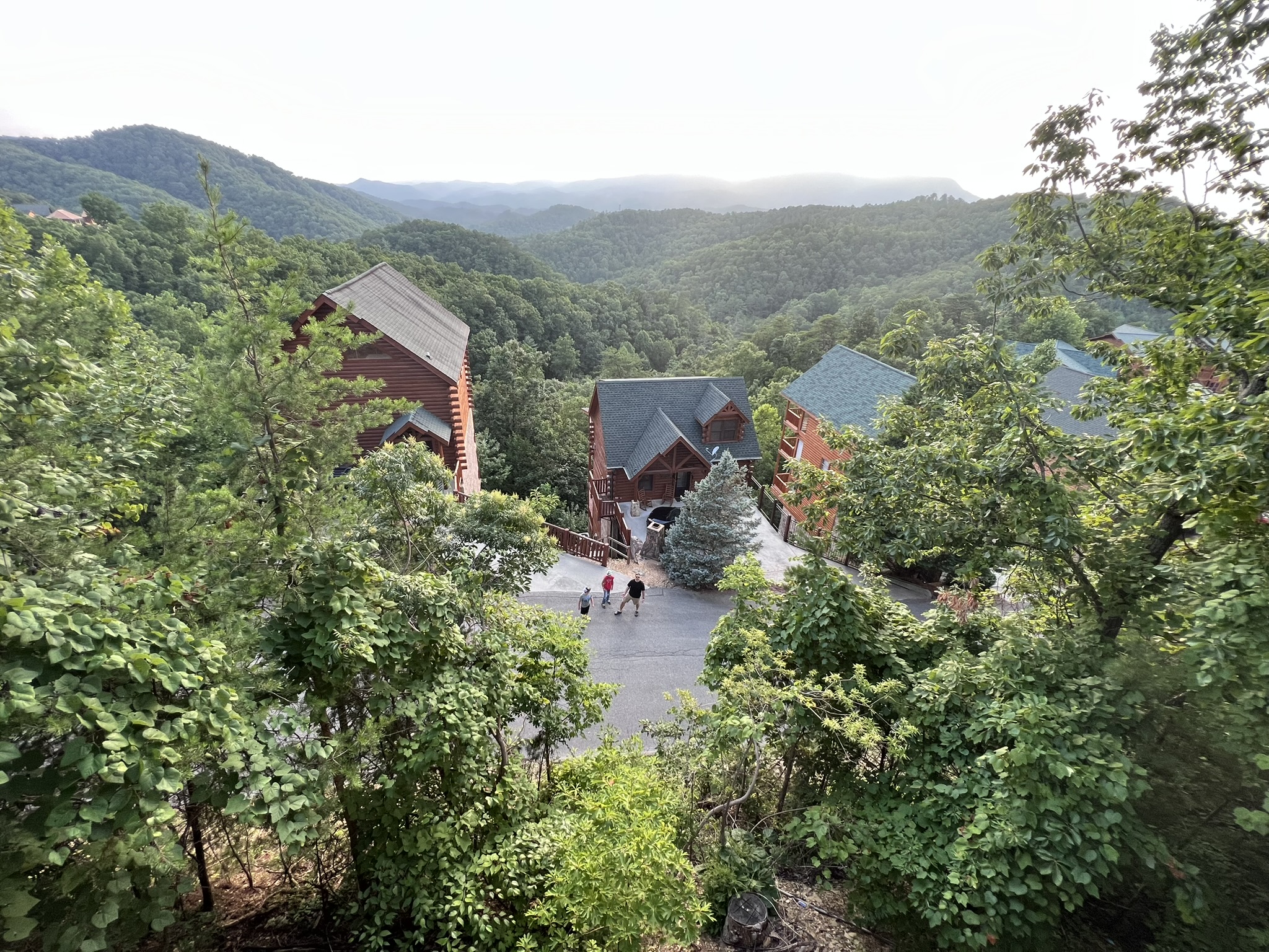 Smoky Mountain cabin and layered mountain view